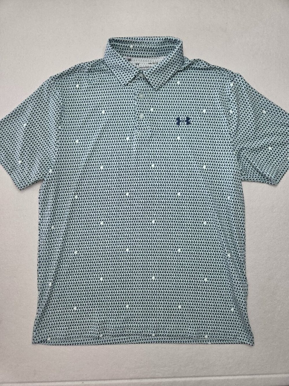 Under Armour The Playoff Polo Men’s Large Blue Geometric Golf Performance Shirt